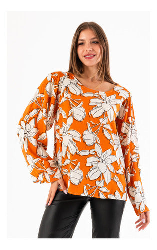 ARmoda Blusa Fibrana Estampada Manga Ancha Line 0