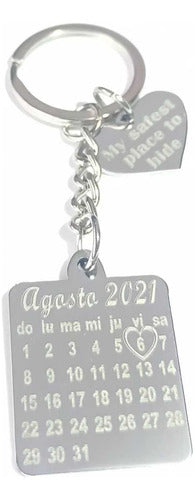 Personalized Engraved Anniversary Calendar Steel Keychain 1