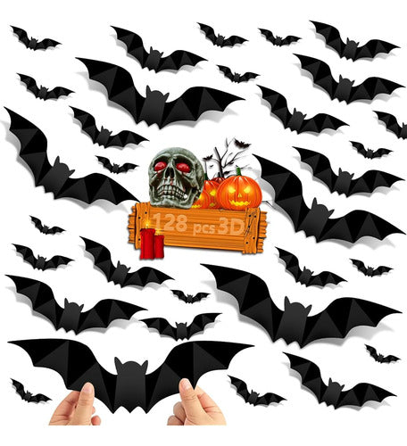 CLESDF 128pcs Halloween Bats Wall Decor, Black Plastic Bats Halloween Decoration 0