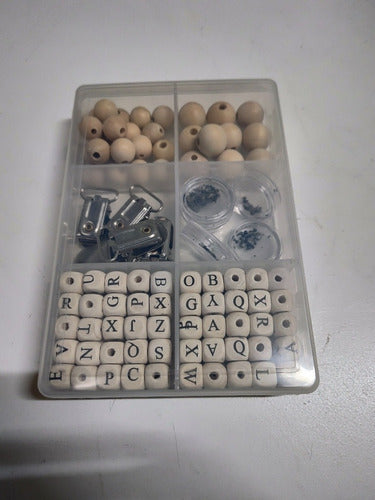 Kit Combo Letras Cubo Cajita Sonajero Bolitas Cuentas Broche 3