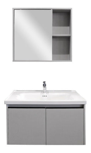 Mueble Baño Gris Con Bacha Cerámica, Botiquín Y Espejo 0