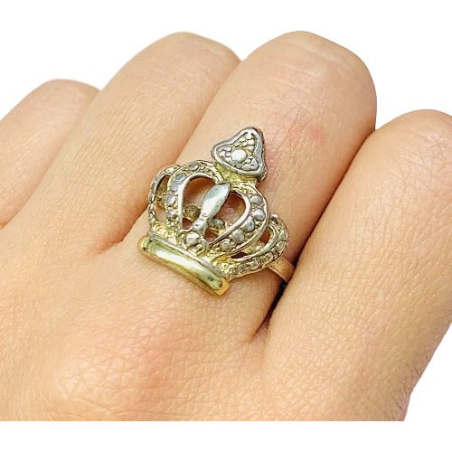 Mashoka Joyas Bs As Ao 358 Anillo Corona Grande De Plata Y Oro 0