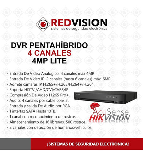 Dvr 4ch + 2 Ip Canales Hikvision 4mp Vga Hdmi Cctv Acusense 2