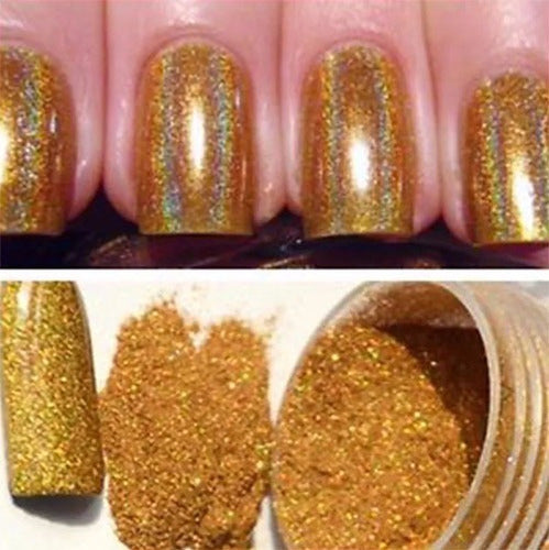 Holographic Golden Glitter Powder for Nails and Makeup 1