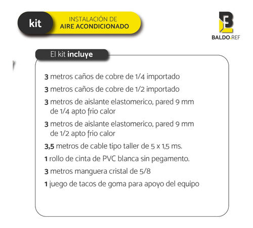 Baldoref Kit Instalacion Aire Acondicionado Caños 1/4 Y 1/2 X3 Metros 1