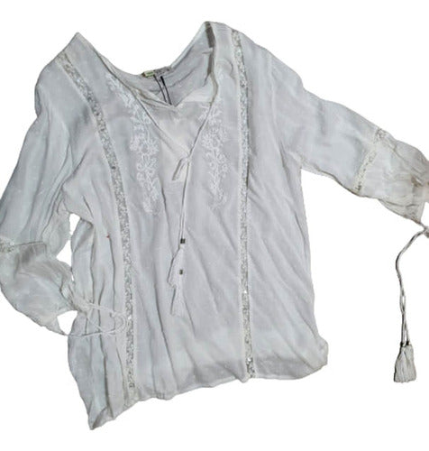 Embroidered Plumetti Blouse with Pearls - Imported 1