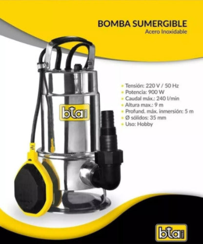 Bomba Bta Sumergible Desagote 240l/min 900w Agua Sucia 1