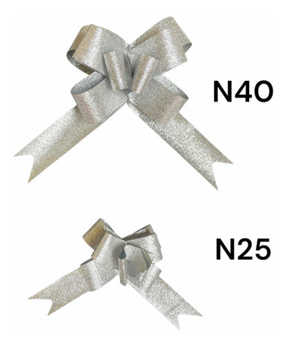 Packers Glitter Rafia Bows N°40 - 50 Units Silver 1