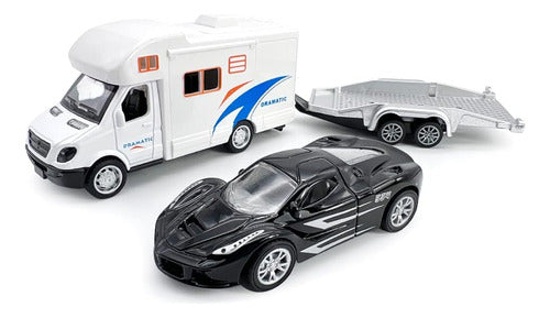 Toy Camper Rv Trailer Towing Supercar Sports Model Car Dieca 3