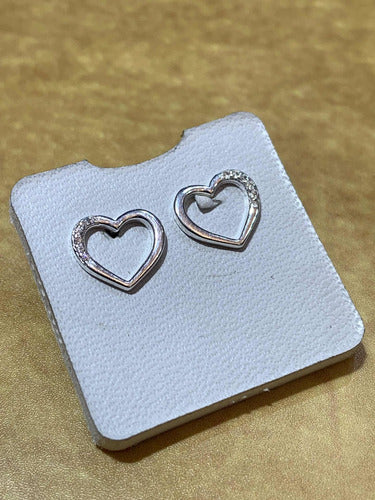 Caravanas Corazón En Plata 925 Y Circonias. 1,1 Cm. Tuset. 1