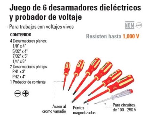 Truper Maletín Juego 6 Destornilladores Electricista 1000V 2