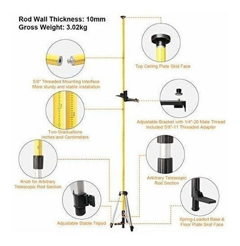 Poste Telescopico Huepar De 12 Pies / 3.7 M Con Montaje Lase 1