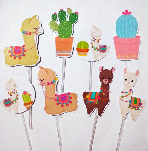 Llamas Cactus Tunas Pack X15 Toppers Para Cupcakes Muffins 1