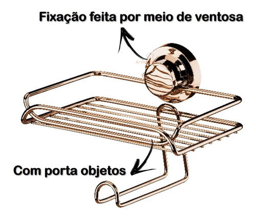 Kit Toalheiro Duplo Porta Papel Hig Cabide Ventosa Dourado 4