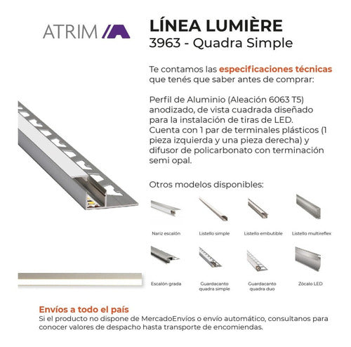 Atrim Guardacanto Luz Led Simple 2.5 Ml 3963 Lumiere Mate 3