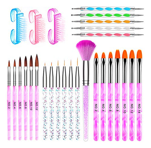 Aroic 28-Piece Acrylic Nail Brush Set Including 7 Gel UV Brushes 0