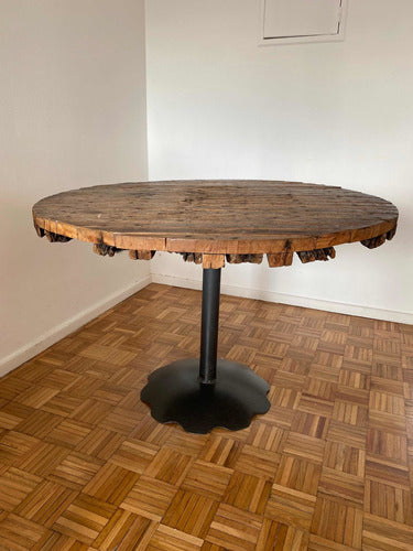 Mesa Artesanal- Madera Maciza Y Disco De Arado 0