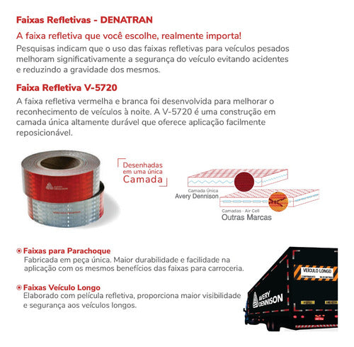 Kit 04 Faixa Refletiva Para-choque Avery Caminhão Van 2m40 5