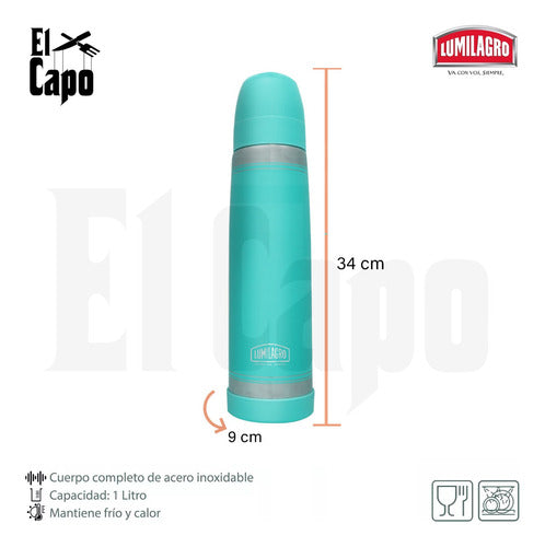 Lumilagro Luminox Stainless Steel Pastel Green Thermos 1L 1