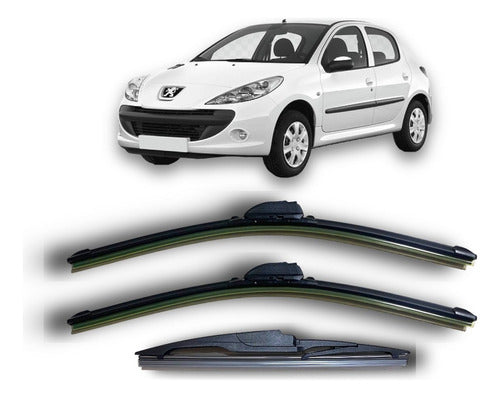 QKL Kit 3 Escobillas Juego Flex Goma Peugeot 206 1999 A 2012 0