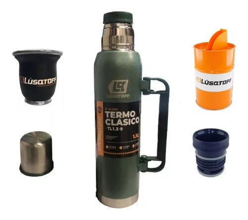 Lüsqtoff Termo 1.3L Acero Inoxidable Verde + Mate + Yerbera 0