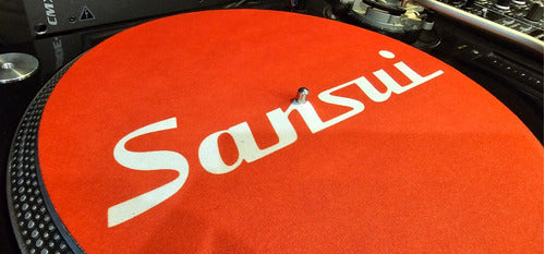 Sansui Logo Blanco Fondo Rojo Paño Slipmat Latex Djproaudio 1