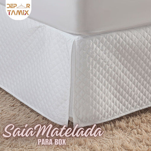 Saia Para Cama Box Matelada Solteiro Quadriculado Branco 1