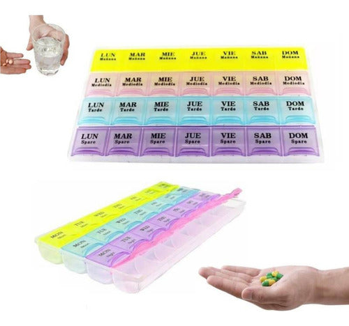 Professional Weekly Pill Organizer with 28 Compartments - Morning, Noon, Afternoon, Night 0