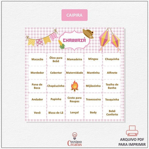 36 Cartelas Baby Bingo Charraiá De Bebê Menina - Arquivo Pdf 0