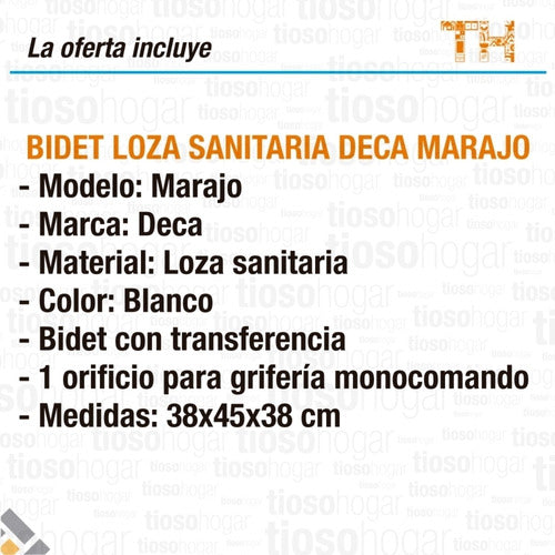 Deca Bidet Baño Loza Monocomando Sanitarios Marajo Blanco 4