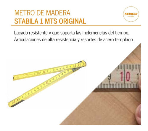 Stabila Metro De Madera Aleman Carpintero Original X 1 Mt 1