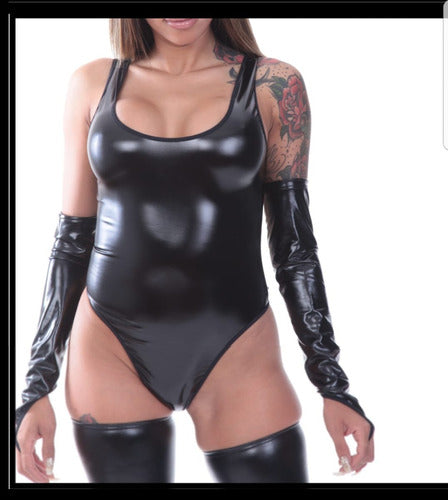 Vinyl Stickered Stretch Body Suit + Thigh-High Stockings 2