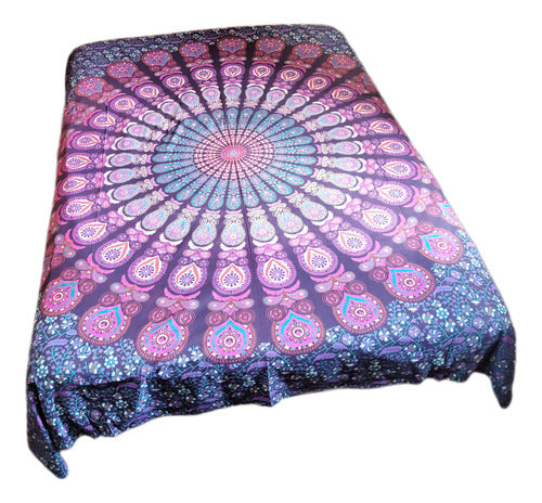Indian Two-Plaza Bedspread Blanket, Elephants, Mandala 2