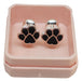 925 Silver Stud Earrings with Black Enamel Paw Design 0