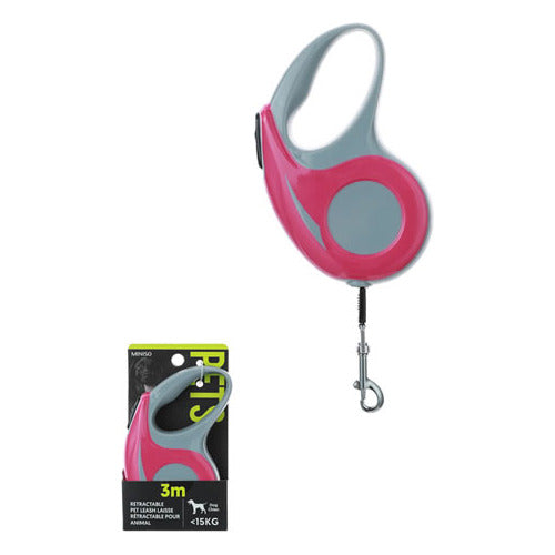 Coleira Retrátil Rosa/3m/15kg 0