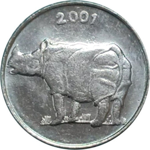 India Moneda Del Año 2001 De 25 Paise - Rinoceronte 0