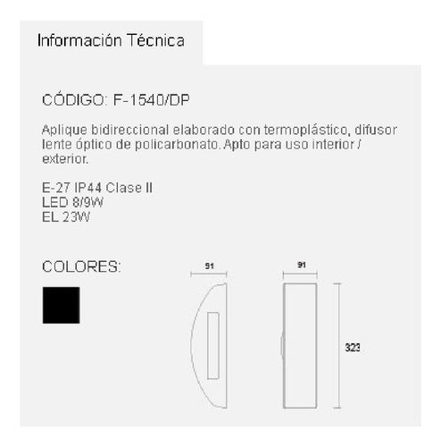 Fuinyter Aplique Luminaria Bidireccional Policarbonato Lente Plano 1