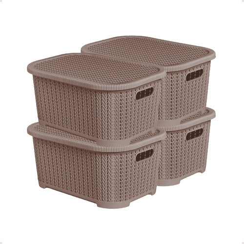 Plásticos Cerri Caja Organizadora Simil Rattan Con Tapa Set X4 Unidades 12 L 0