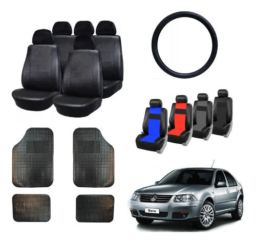 Nesbet Accesorios VW Bora Seat Covers + 4-Piece Carpet Set + Universal Steering Wheel Cover 0