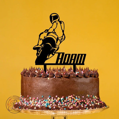 Cake Topper Adorno Torta Moto Deportiva Nombre Personalizado 1