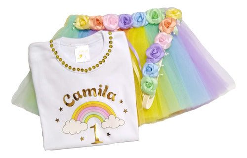 QUITi TUTU Pastel Rainbow Set - T-Shirt + Tutu + Headband - For Ages 1 to 7 0