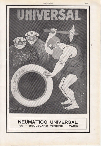 1912 Publicidad De Neumaticos Universal Francia Vintage 0