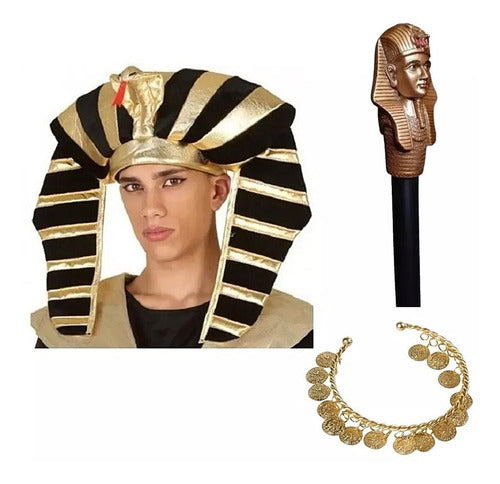 Manzana Cotillon Egyptian Pharaoh Costume Combo with Hat, Bracelet, and Staff 0