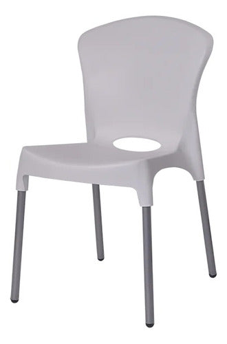 Silla Plastico Blanca Patas Metal Comedor Jardin Pack X6 1