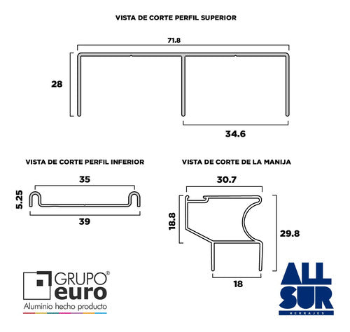 Kit Frente Placard Corredizo Aluminio Classic 3mts 2 Puertas 1