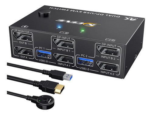 Conmutador Kvm Usb 3.0 Displayport De 8k 2 Monitores, 2 Comp 0