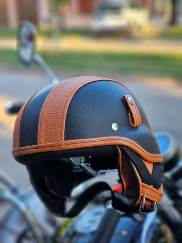 Portalvendedor Casco Custon Negro Y Marron Sin Visera 1