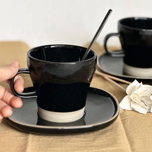 Trendy Corner Juego De 6 Tazas De Te Con Plato Negro - Linea Mali 1