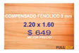 Full Box Compensado Fenolico 3mm 2.20 X 1.60 Mt. Mejor Precio 0