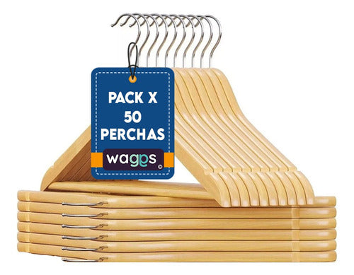 Pack De 50 Perchas De Madera Lustrada Y Barnizada Ropa 0